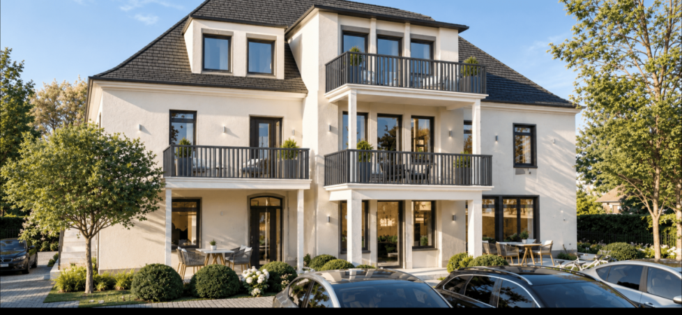 R�ckansicht Haus KI modifiziert Maisonettewohnung Wiesbaden
