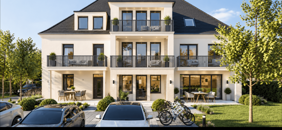 R�ckansicht Haus KI modifiziert Erdgeschosswohnung Wiesbaden