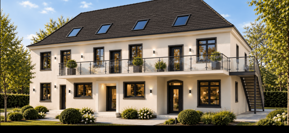 Vorderansicht Haus in Mainz Kastel KI modifiziert Reihenendhaus Wiesbaden